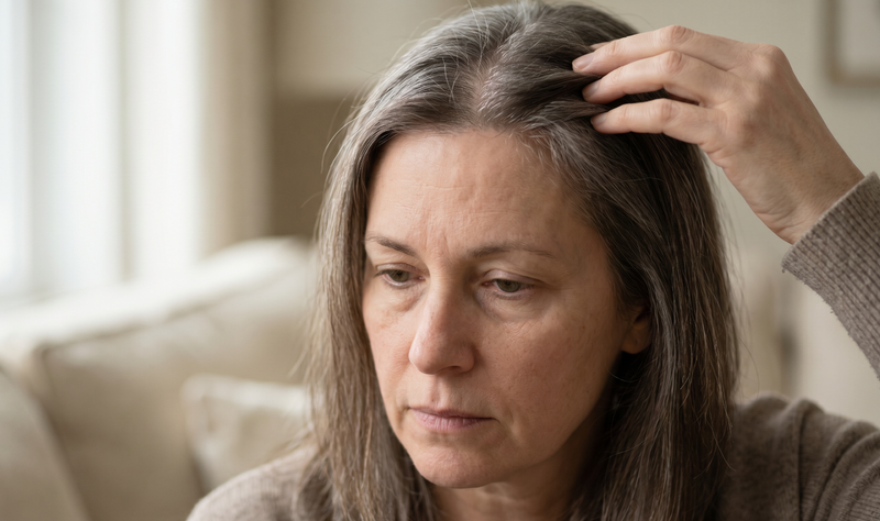 1. Your scalp loses 30% of its collagen in the first five years after menopause — and nobody tells you.